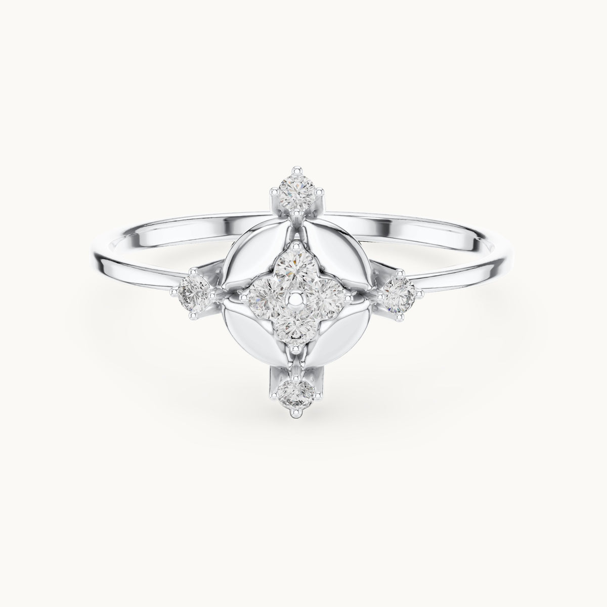 Round lab-grown diamond compass medallion ring in white gold, 0.108 CT TW, view 4