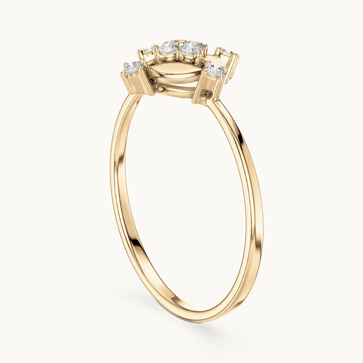 Round lab-grown diamond compass medallion ring in yellow gold, 0.108 CT TW, view 1