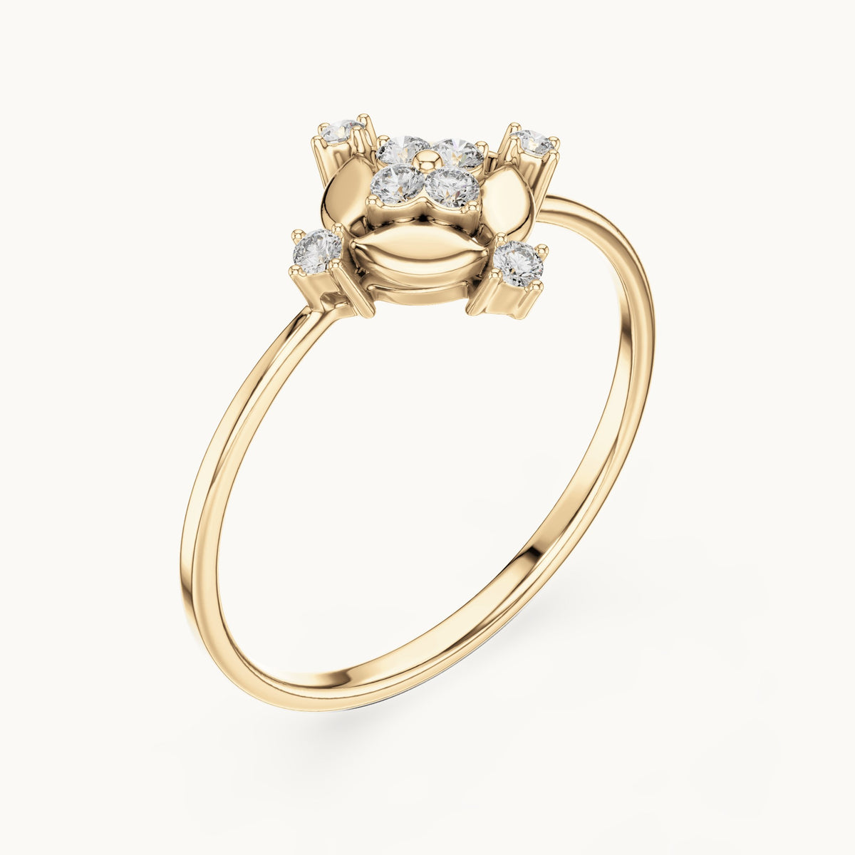 Round lab-grown diamond compass medallion ring in yellow gold, 0.108 CT TW, view 2
