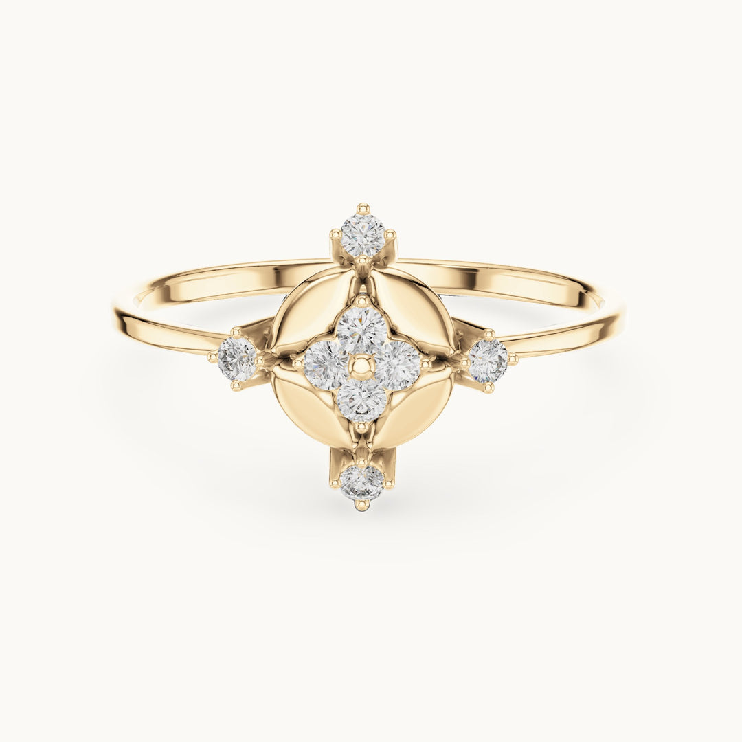 Round lab-grown diamond compass medallion ring in yellow gold, 0.108 CT TW, view 4
