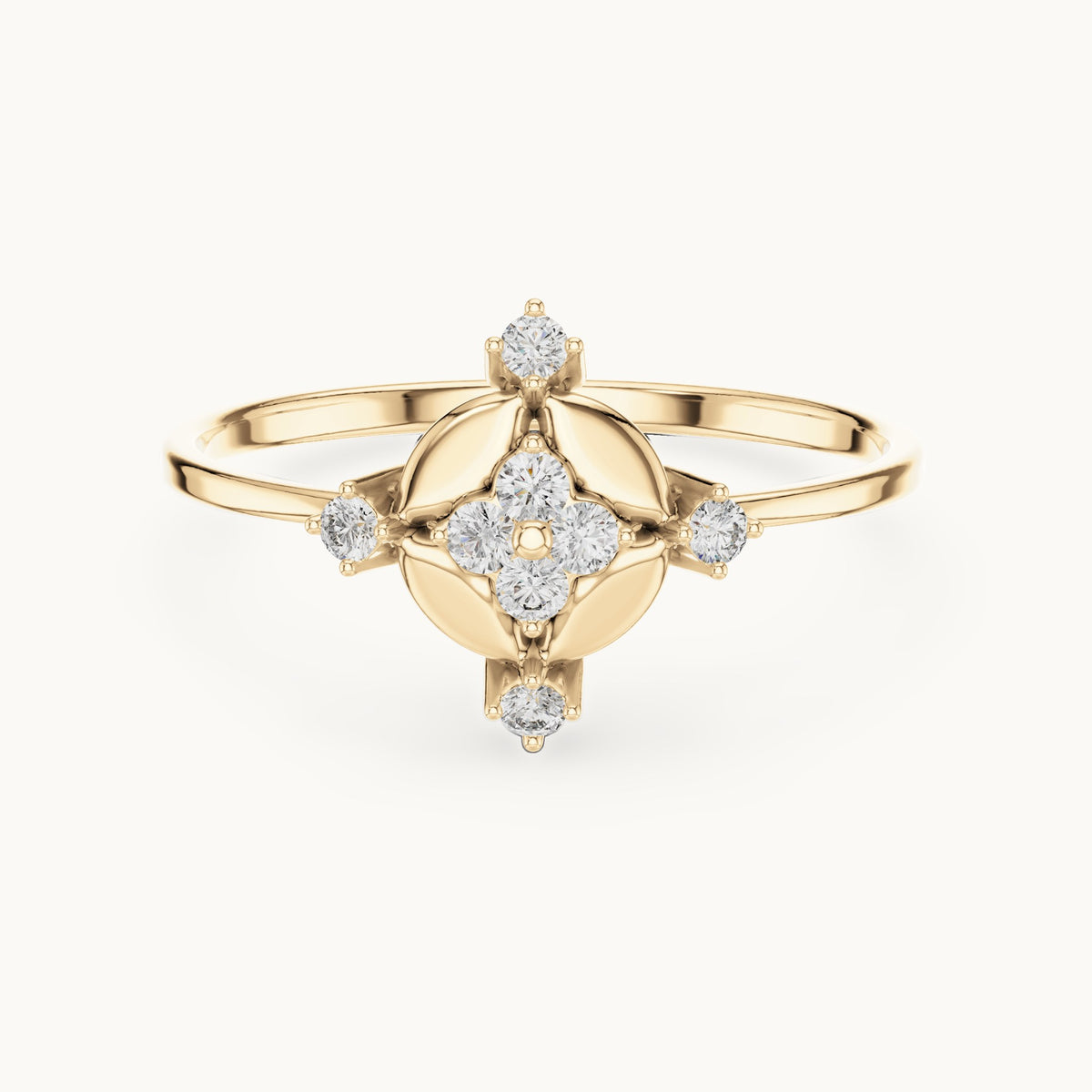 Round lab-grown diamond compass medallion ring in yellow gold, 0.108 CT TW, view 4