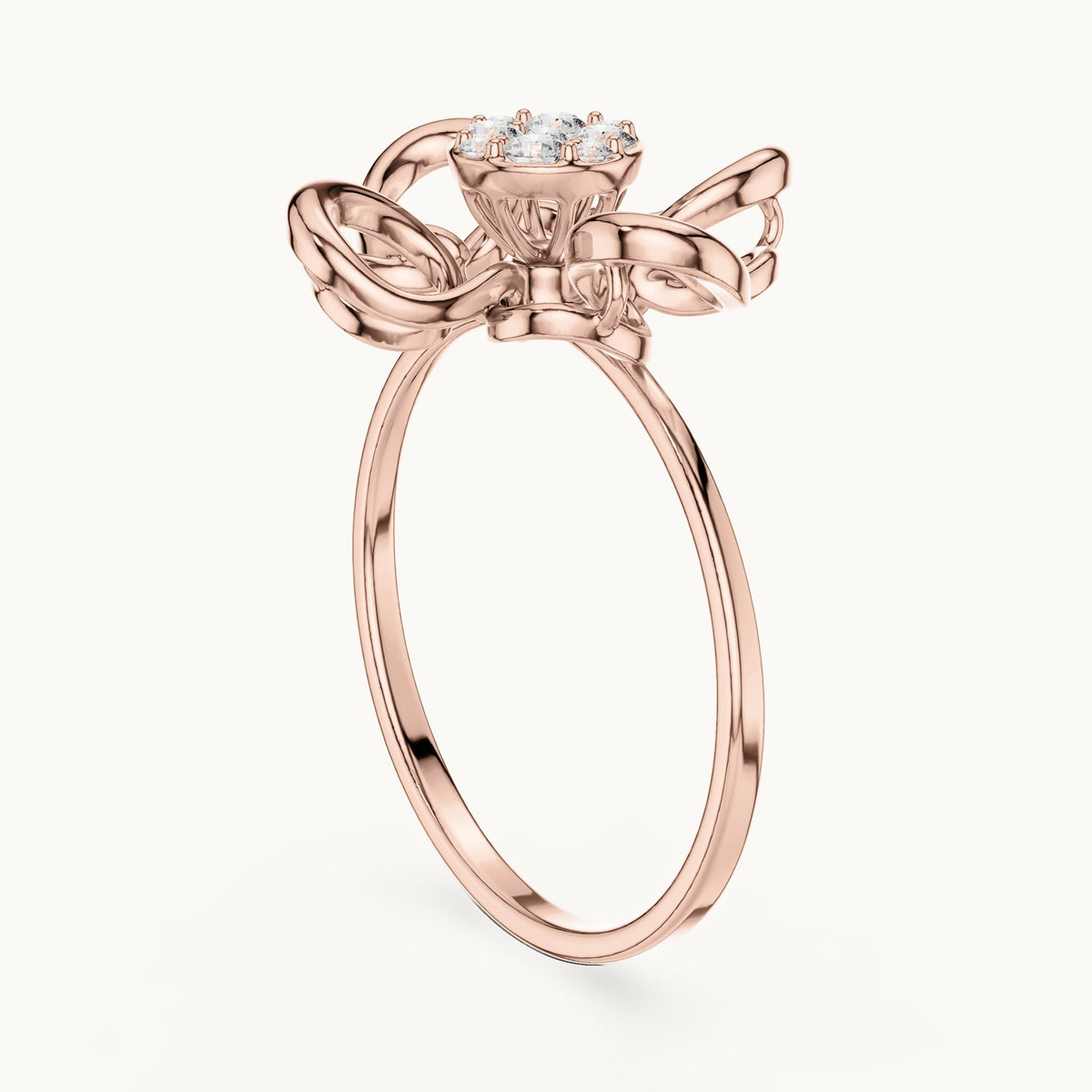 Round lab-grown diamond swirl petal cluster ring in rose gold, 0.134 CT TW, view 1