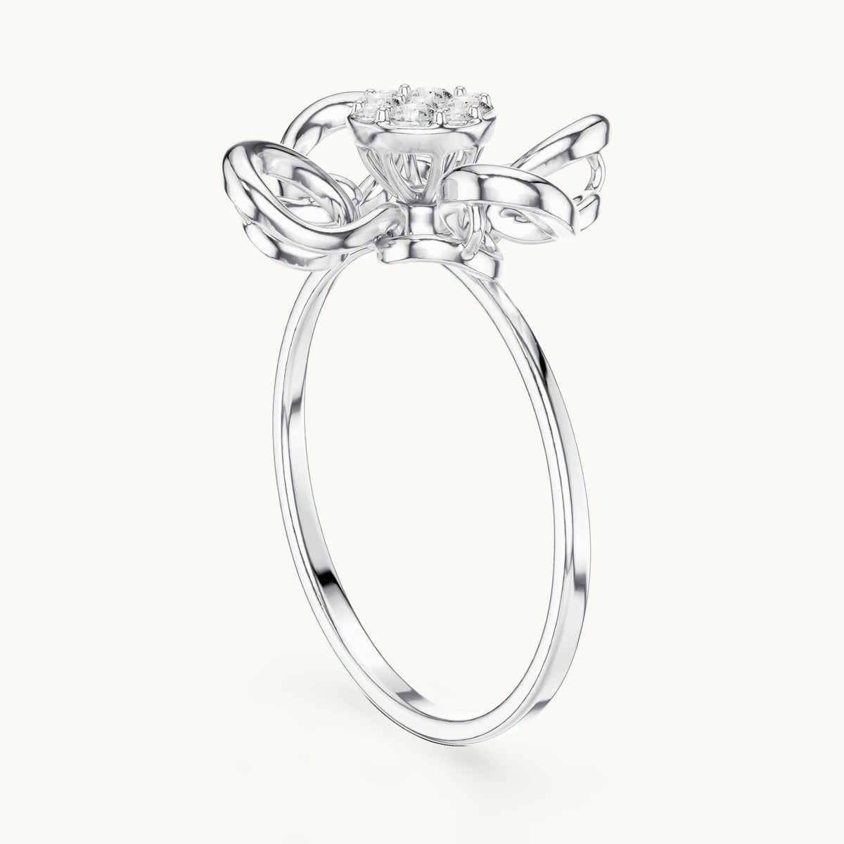 Round lab-grown diamond swirl petal cluster ring in white gold, 0.134 CT TW, view 1