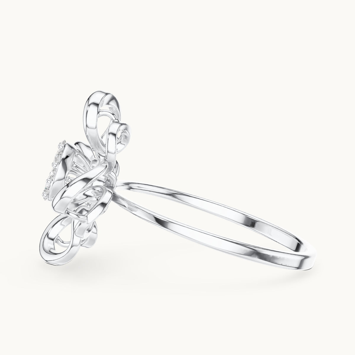 Round lab-grown diamond swirl petal cluster ring in white gold, 0.134 CT TW, view 3