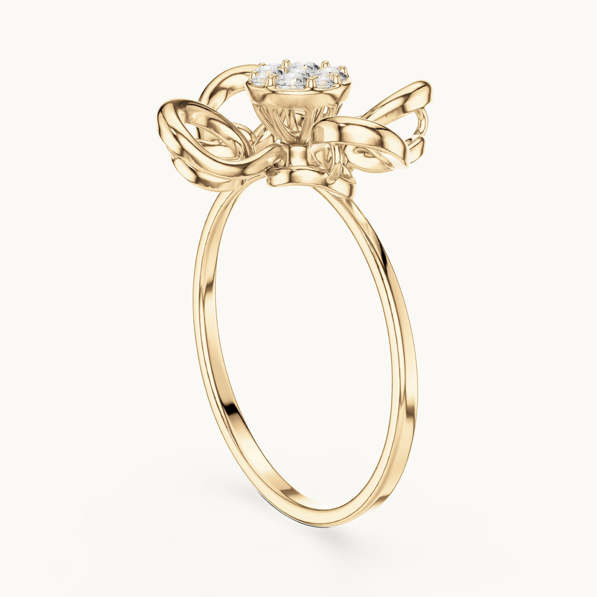 Round lab-grown diamond swirl petal cluster ring in yellow gold, 0.134 CT TW, view 1