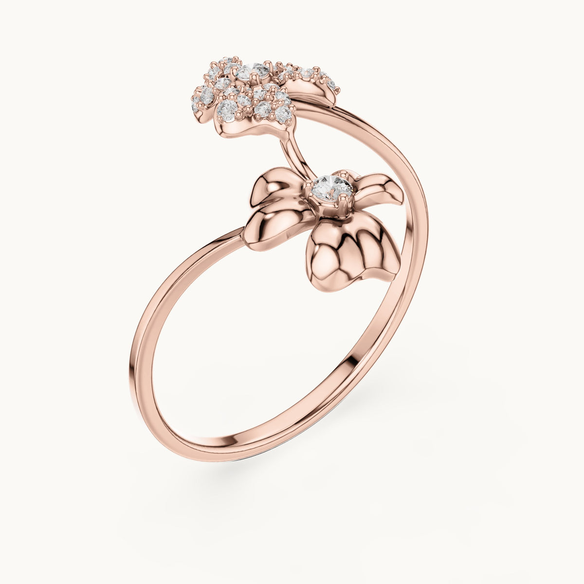 Round lab-grown diamond butterfly and bow bypass ring in rose gold, 0.151 CT TW, view 2
