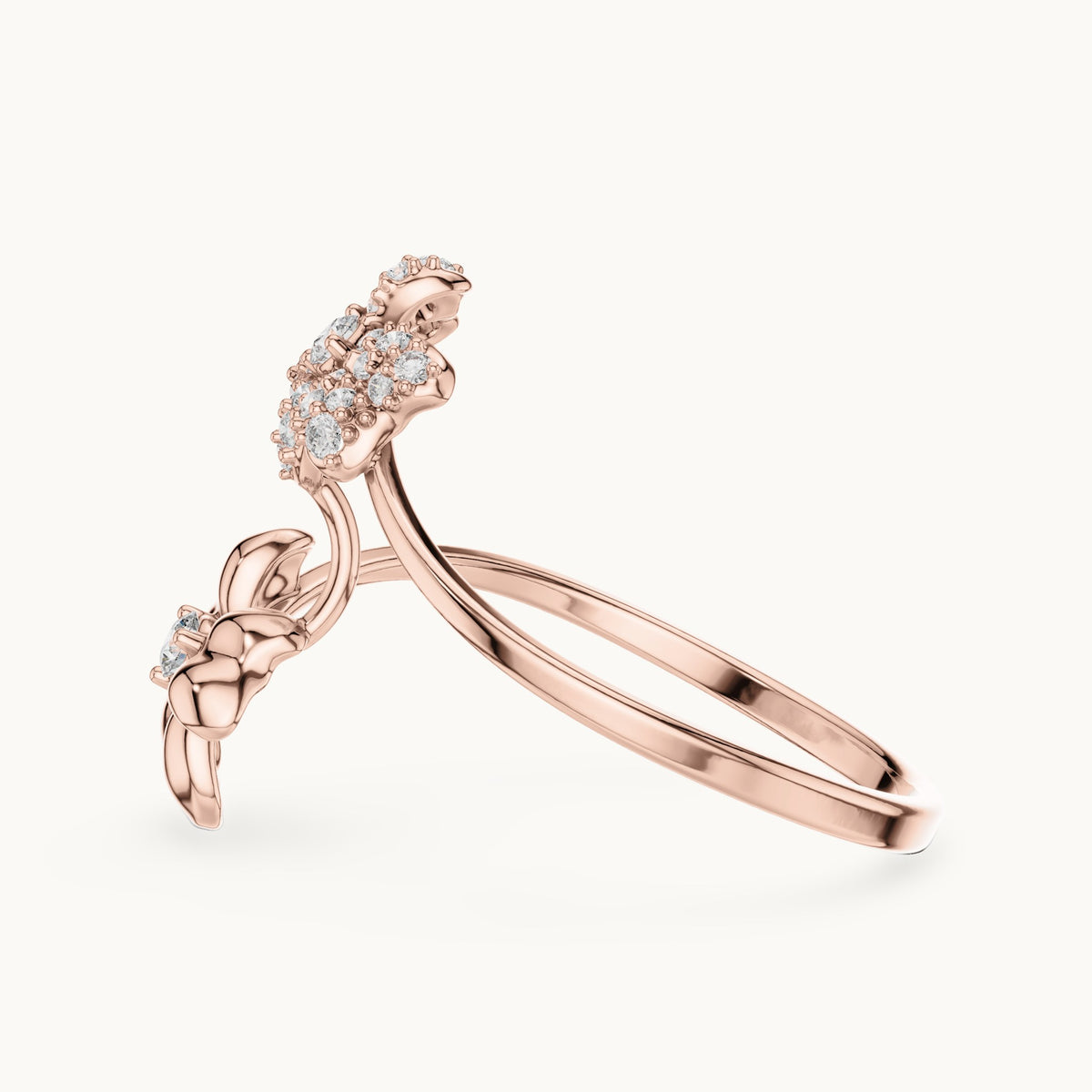 Round lab-grown diamond butterfly and bow bypass ring in rose gold, 0.151 CT TW, view 3