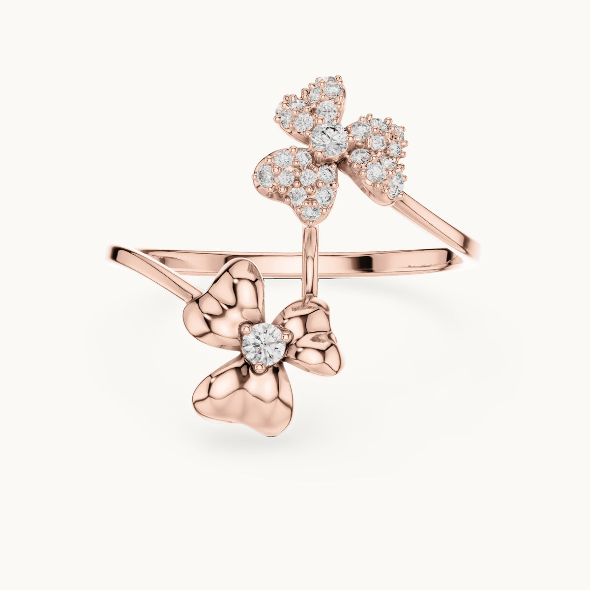 Round lab-grown diamond butterfly and bow bypass ring in rose gold, 0.151 CT TW, view 4