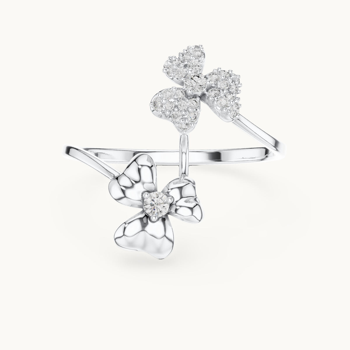 Round lab-grown diamond butterfly and bow bypass ring in white gold, 0.151 CT TW, view 4