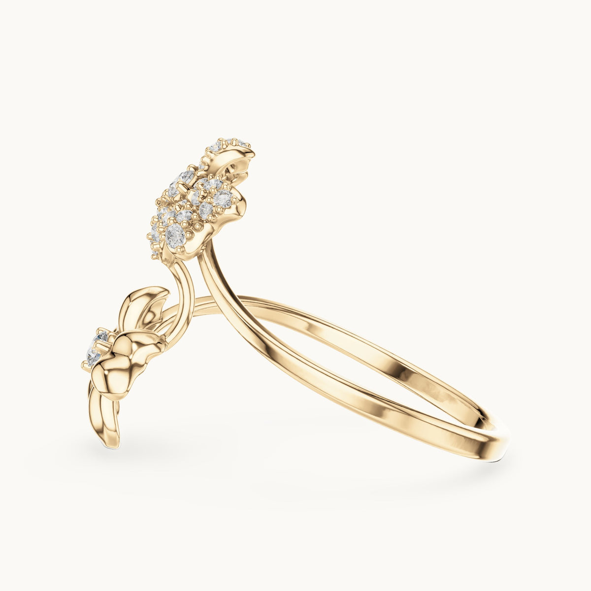 Round lab-grown diamond butterfly and bow bypass ring in yellow gold, 0.151 CT TW, view 3