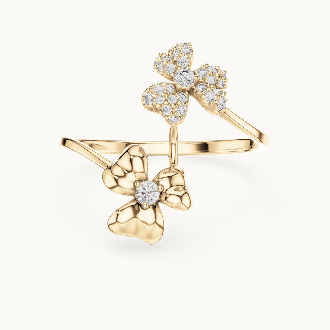 Round lab-grown diamond butterfly and bow bypass ring in yellow gold, 0.151 CT TW, view 4