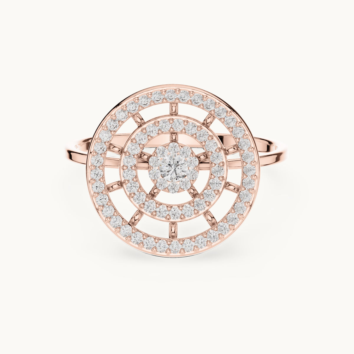 Round lab-grown diamond target halo medallion ring in rose gold, 0.301 CT TW, view 4