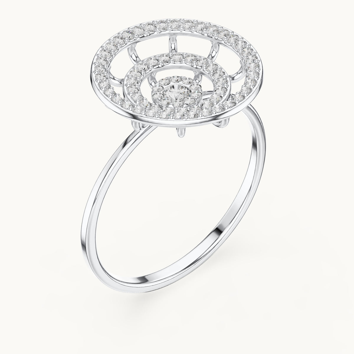 Round lab-grown diamond target halo medallion ring in white gold, 0.301 CT TW, view 2