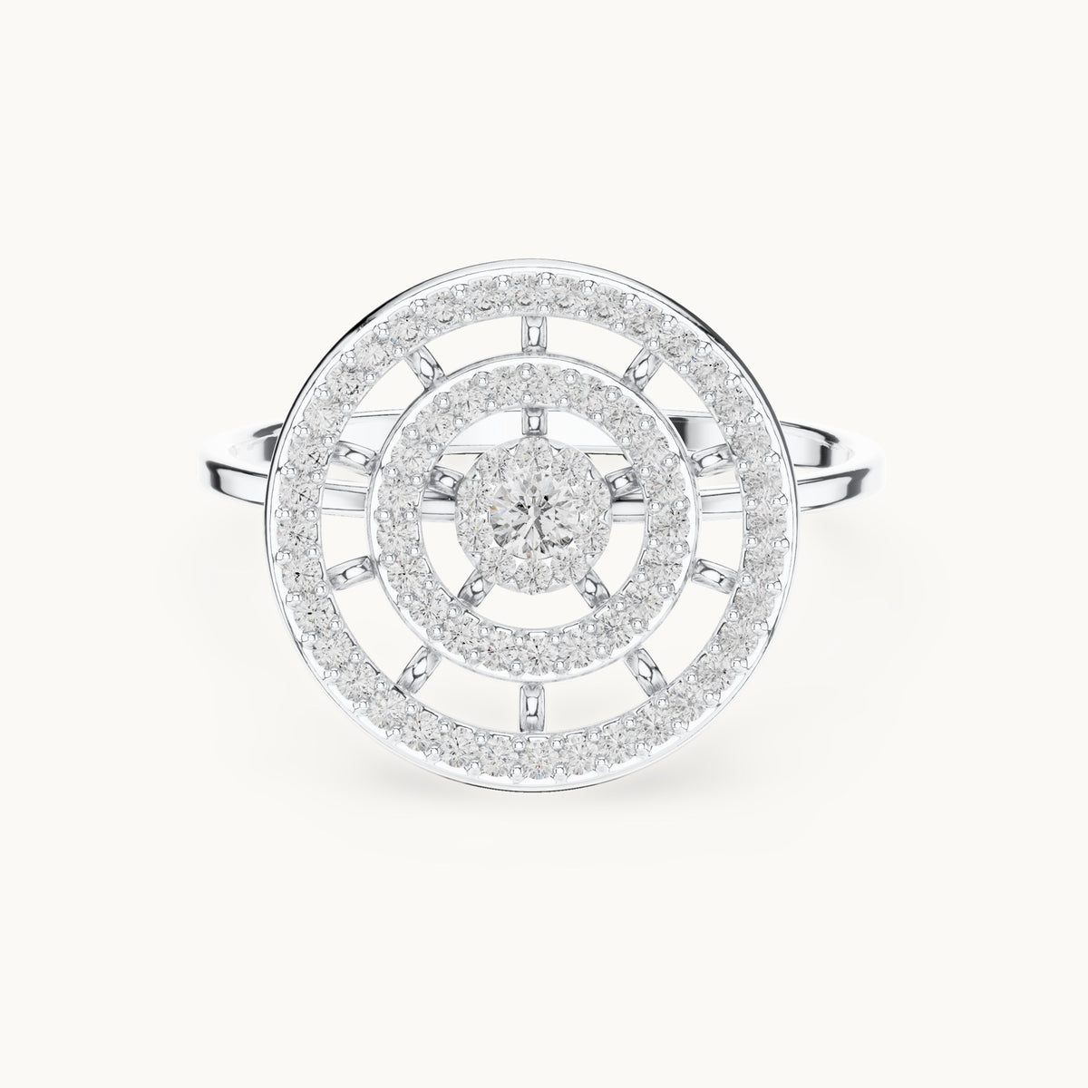 Round lab-grown diamond target halo medallion ring in white gold, 0.301 CT TW, view 4