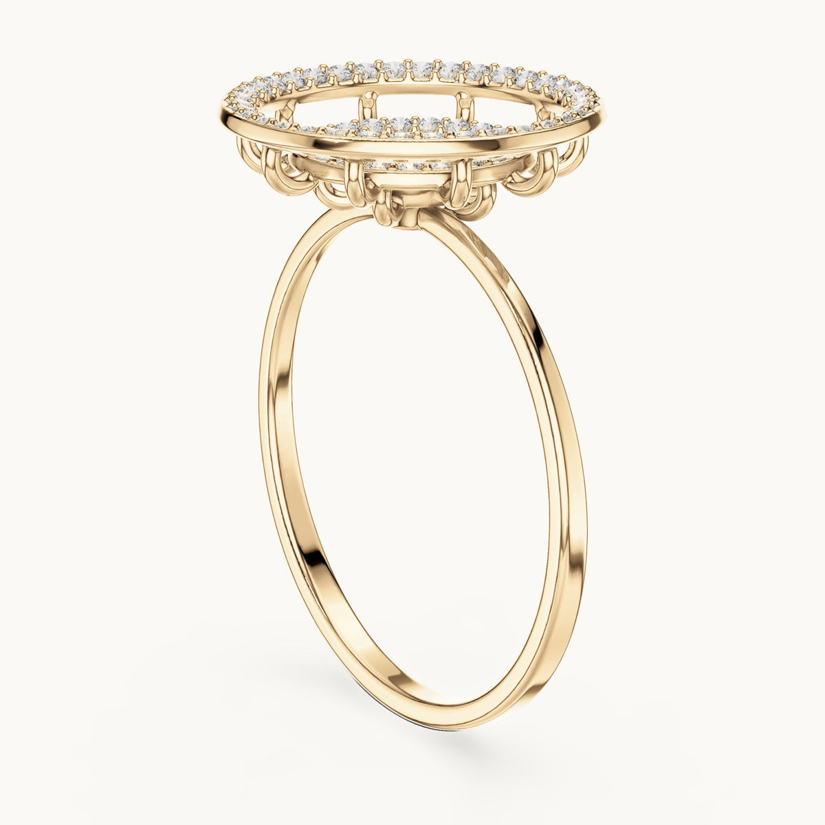Round lab-grown diamond target halo medallion ring in yellow gold, 0.301 CT TW, view 1