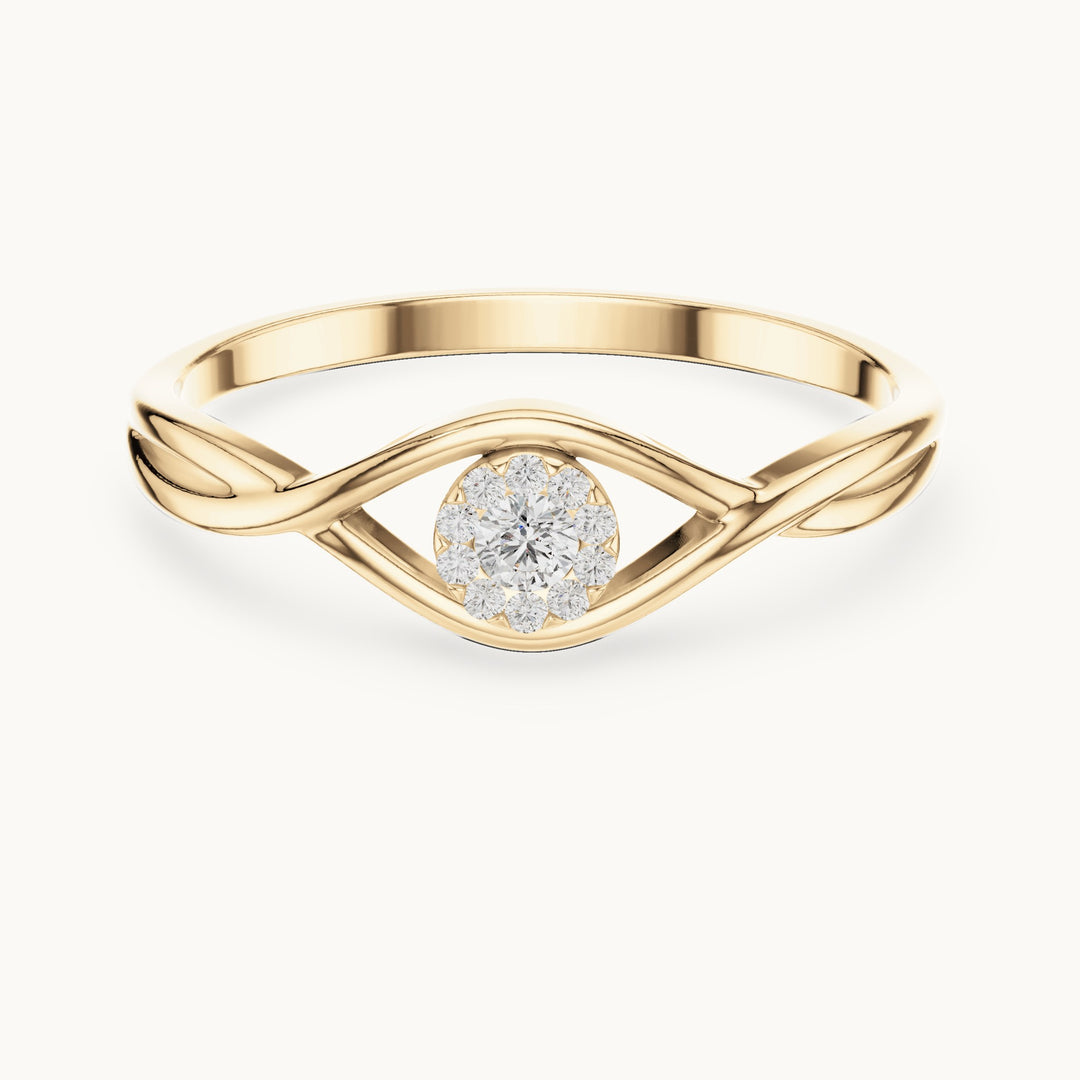 Round lab-grown diamond evil eye cluster ring in yellow gold, 0.085 CT TW, view 4