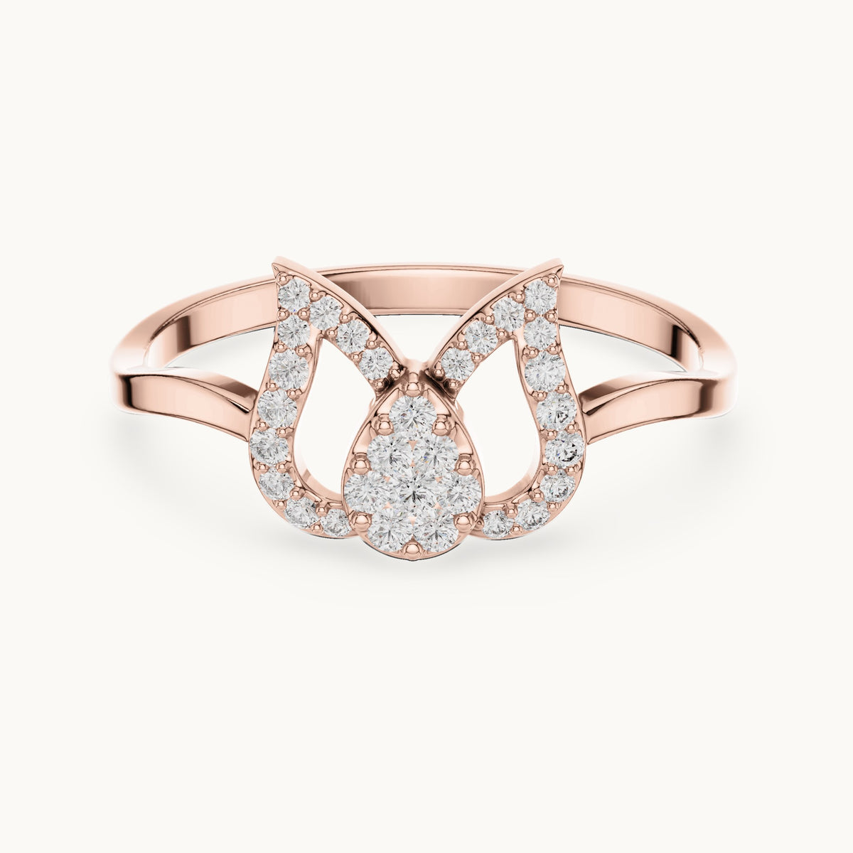 Round lab-grown diamond tulip outline ring in rose gold, 0.146 CT TW, view 4