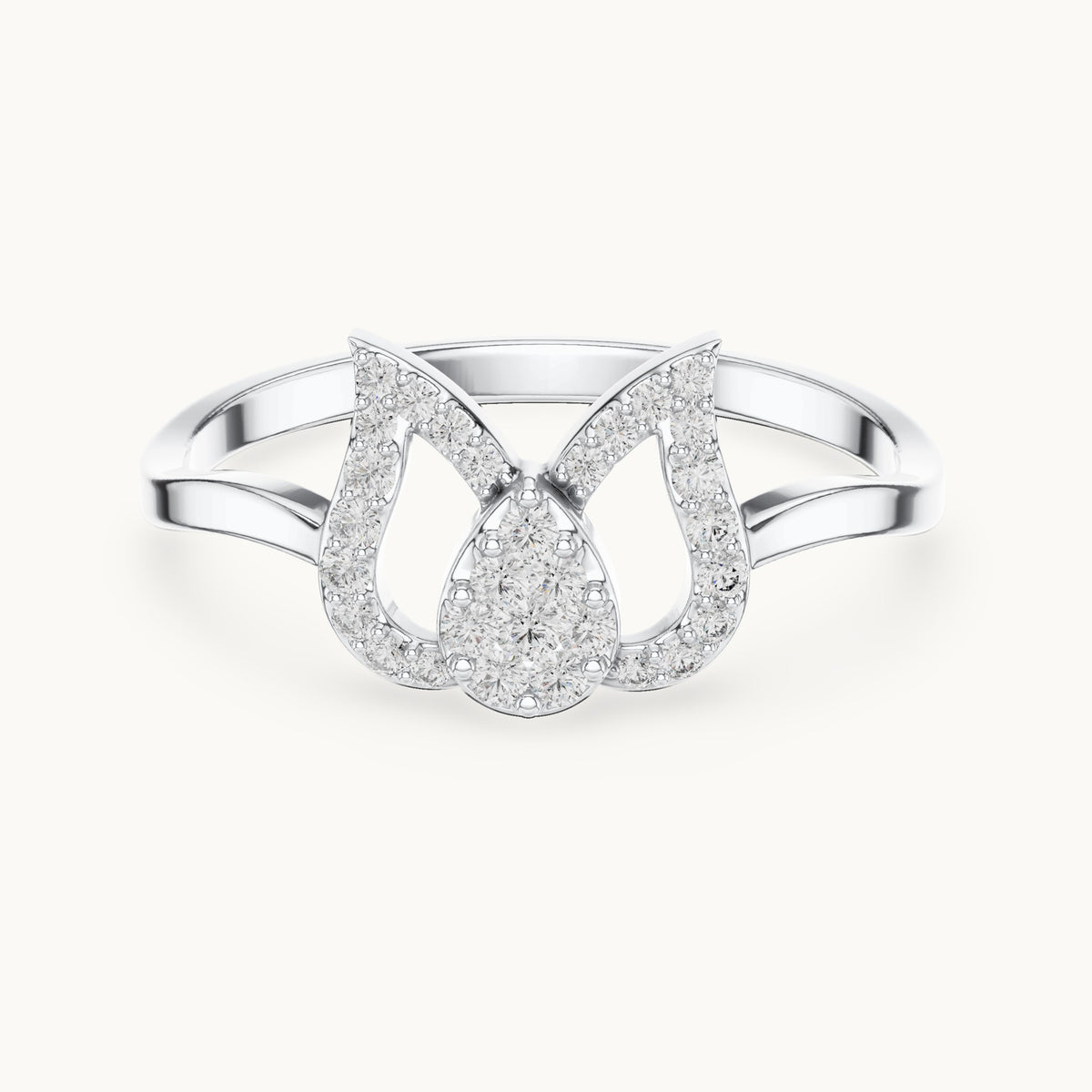 Round lab-grown diamond tulip outline ring in white gold, 0.146 CT TW, view 4