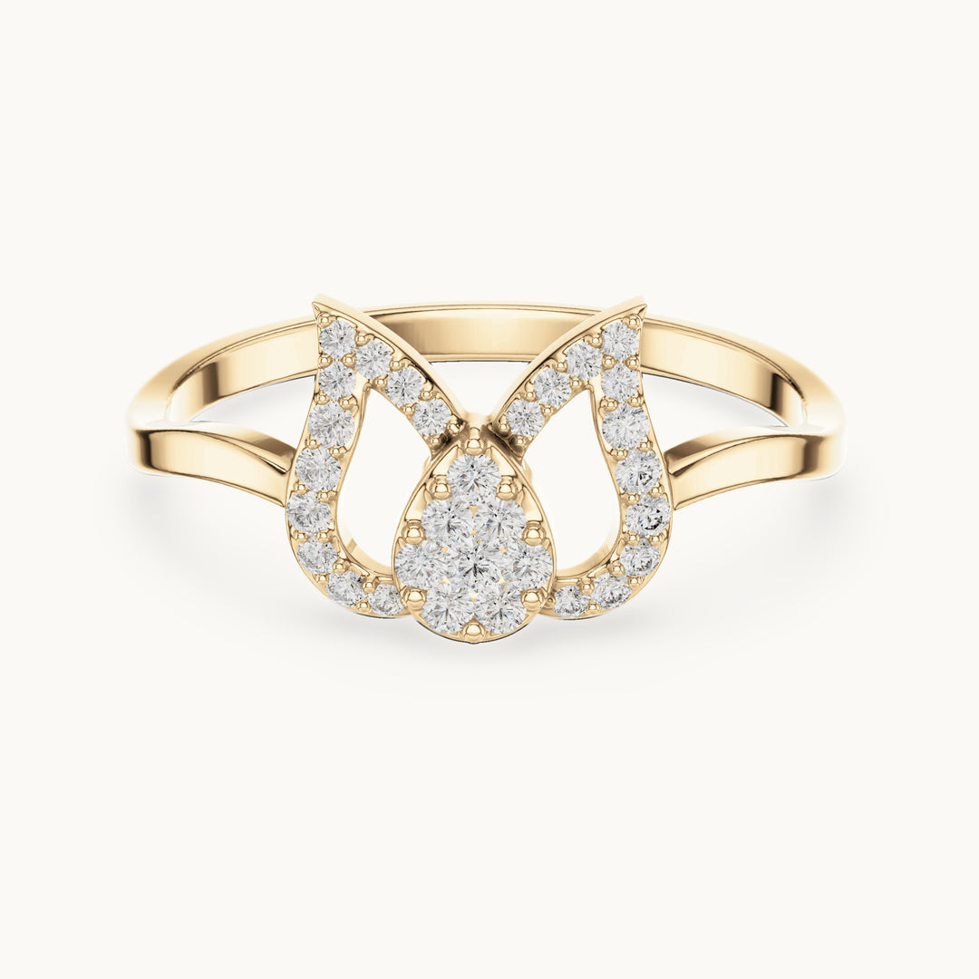 Round lab-grown diamond tulip outline ring in yellow gold, 0.146 CT TW, view 4