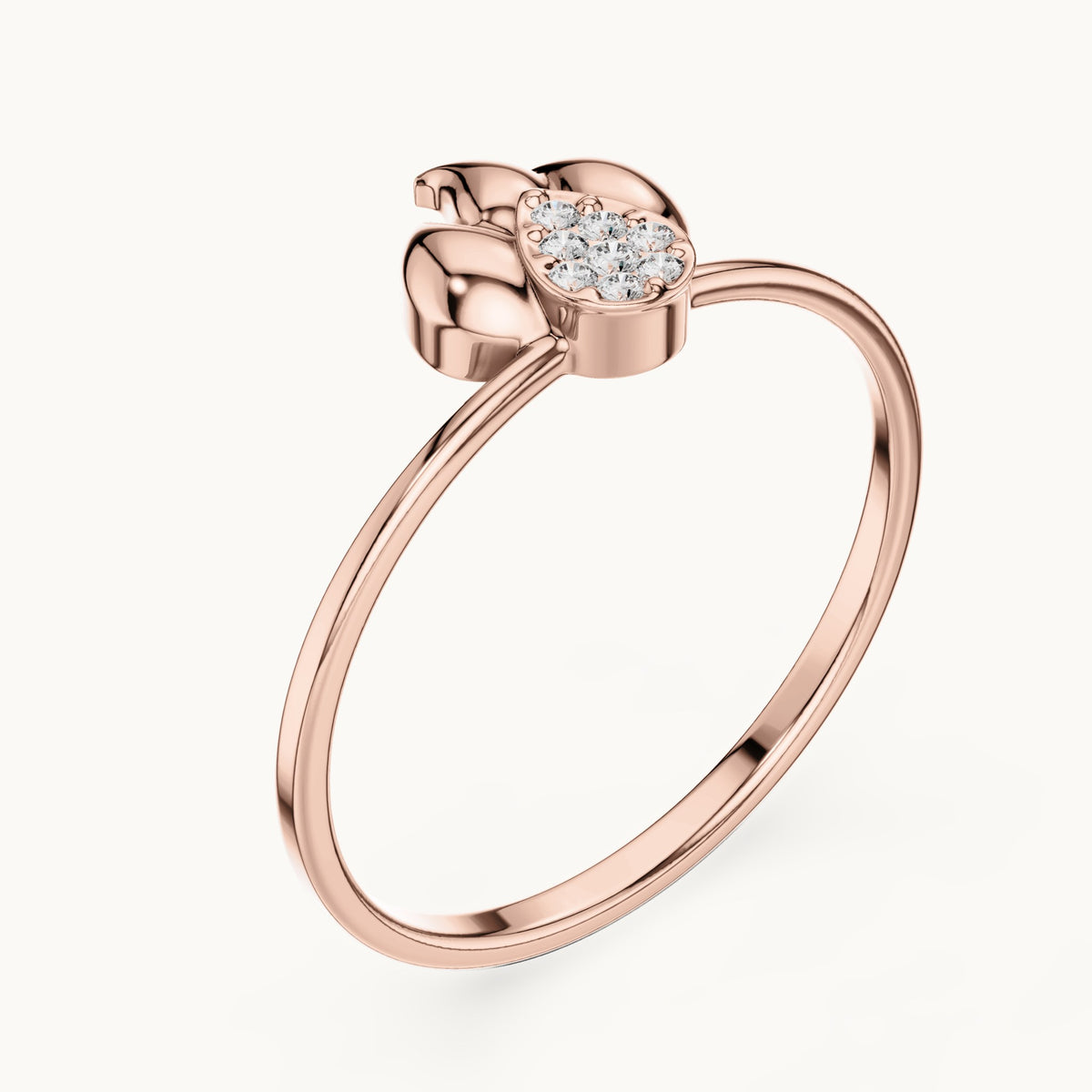 Round lab-grown diamond petite flower ring in rose gold, 0.045 CT TW, view 2