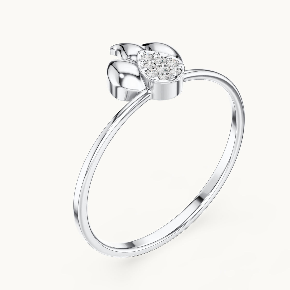 Round lab-grown diamond petite flower ring in white gold, 0.045 CT TW, view 2