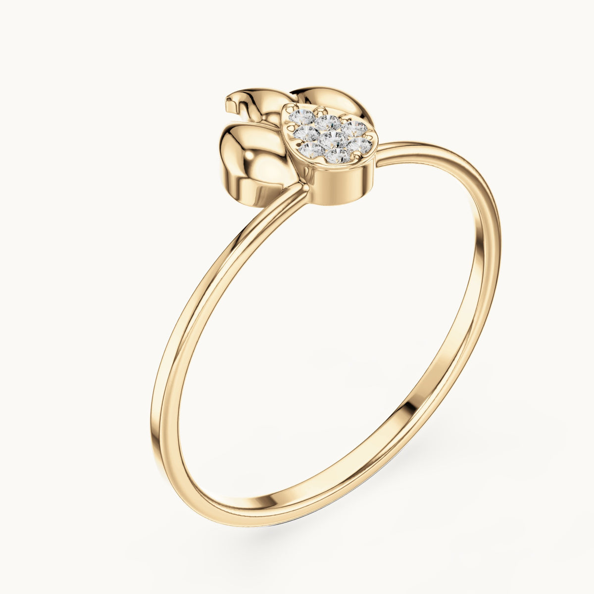 Round lab-grown diamond petite flower ring in yellow gold, 0.045 CT TW, view 2