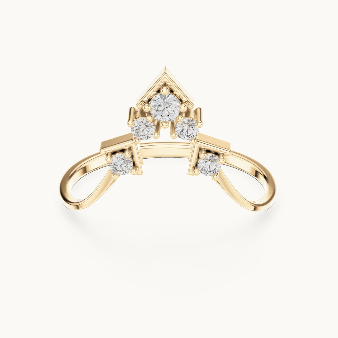 Round lab-grown diamond crown cluster ring in yellow gold, 0.125 CT TW, view 4