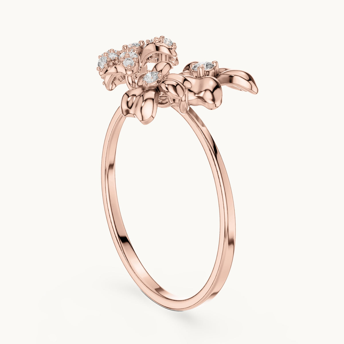 Round lab-grown diamond blossom cluster ring in rose gold, 0.162 CT TW, view 1
