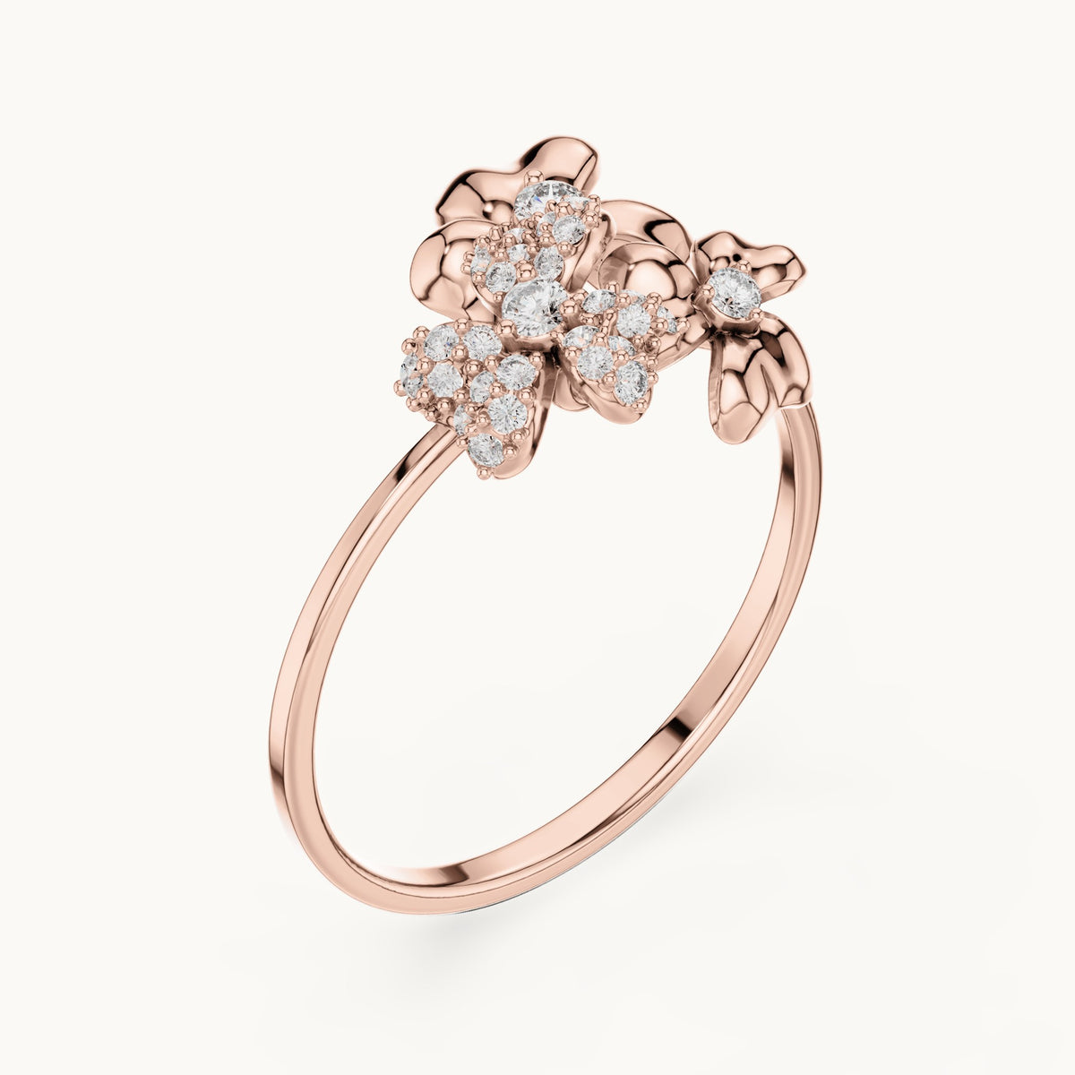 Round lab-grown diamond blossom cluster ring in rose gold, 0.162 CT TW, view 2