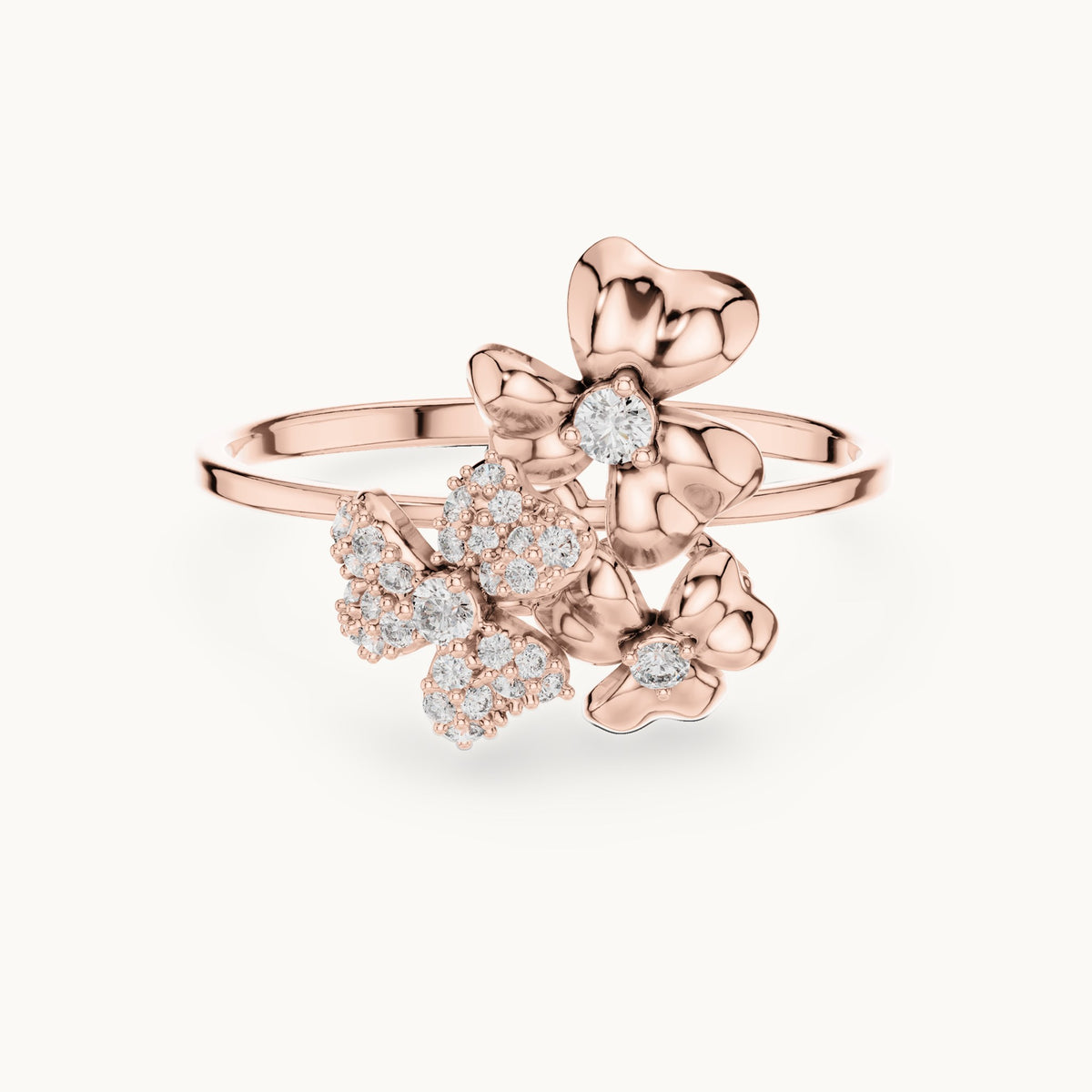 Round lab-grown diamond blossom cluster ring in rose gold, 0.162 CT TW, view 4