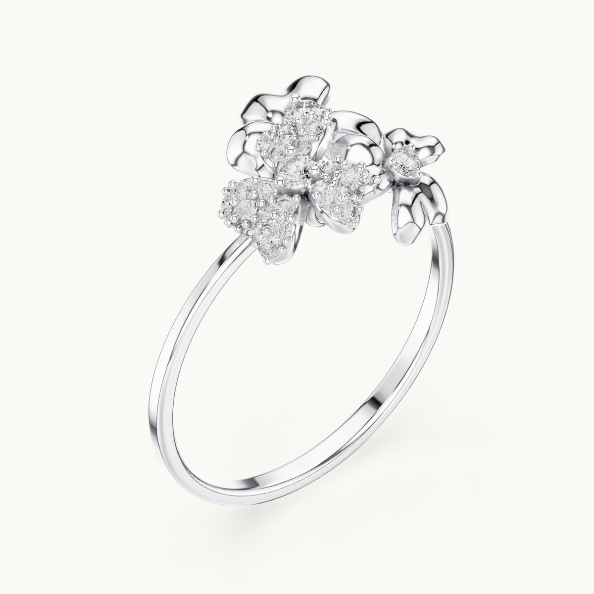 Round lab-grown diamond blossom cluster ring in white gold, 0.162 CT TW, view 2