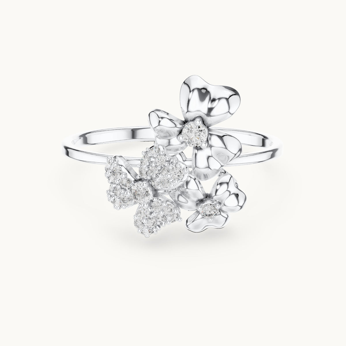 Round lab-grown diamond blossom cluster ring in white gold, 0.162 CT TW, view 4