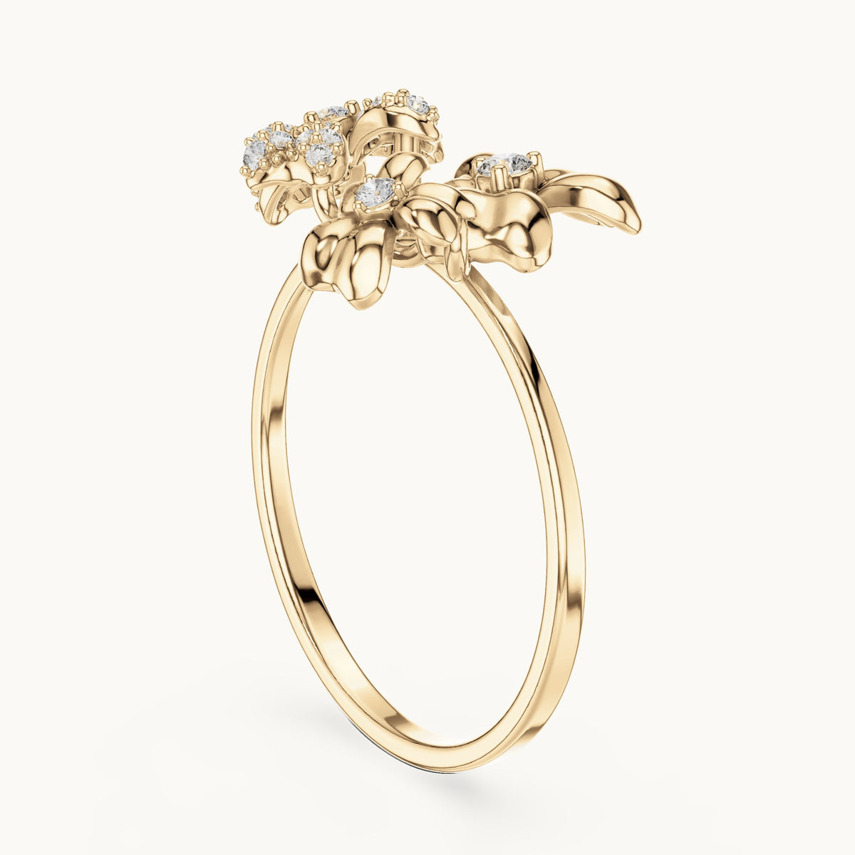 Round lab-grown diamond blossom cluster ring in yellow gold, 0.162 CT TW, view 1