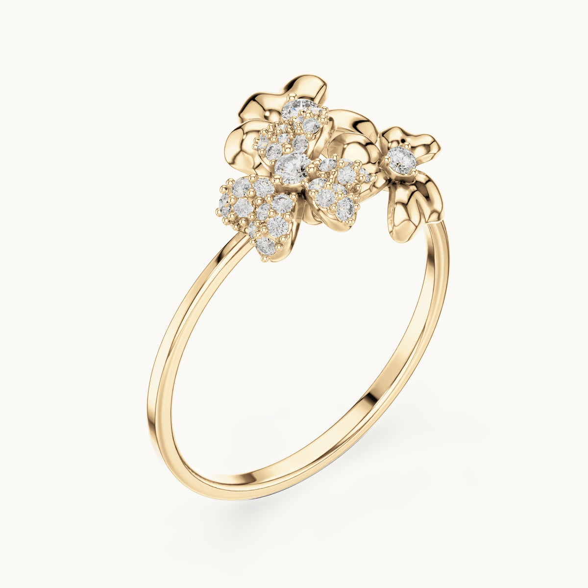 Round lab-grown diamond blossom cluster ring in yellow gold, 0.162 CT TW, view 2