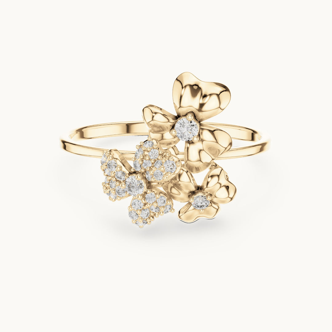 Round lab-grown diamond blossom cluster ring in yellow gold, 0.162 CT TW, view 4