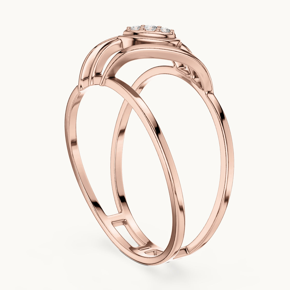 Round lab-grown diamond zigzag frame ring in rose gold, 0.024 CT TW, view 1