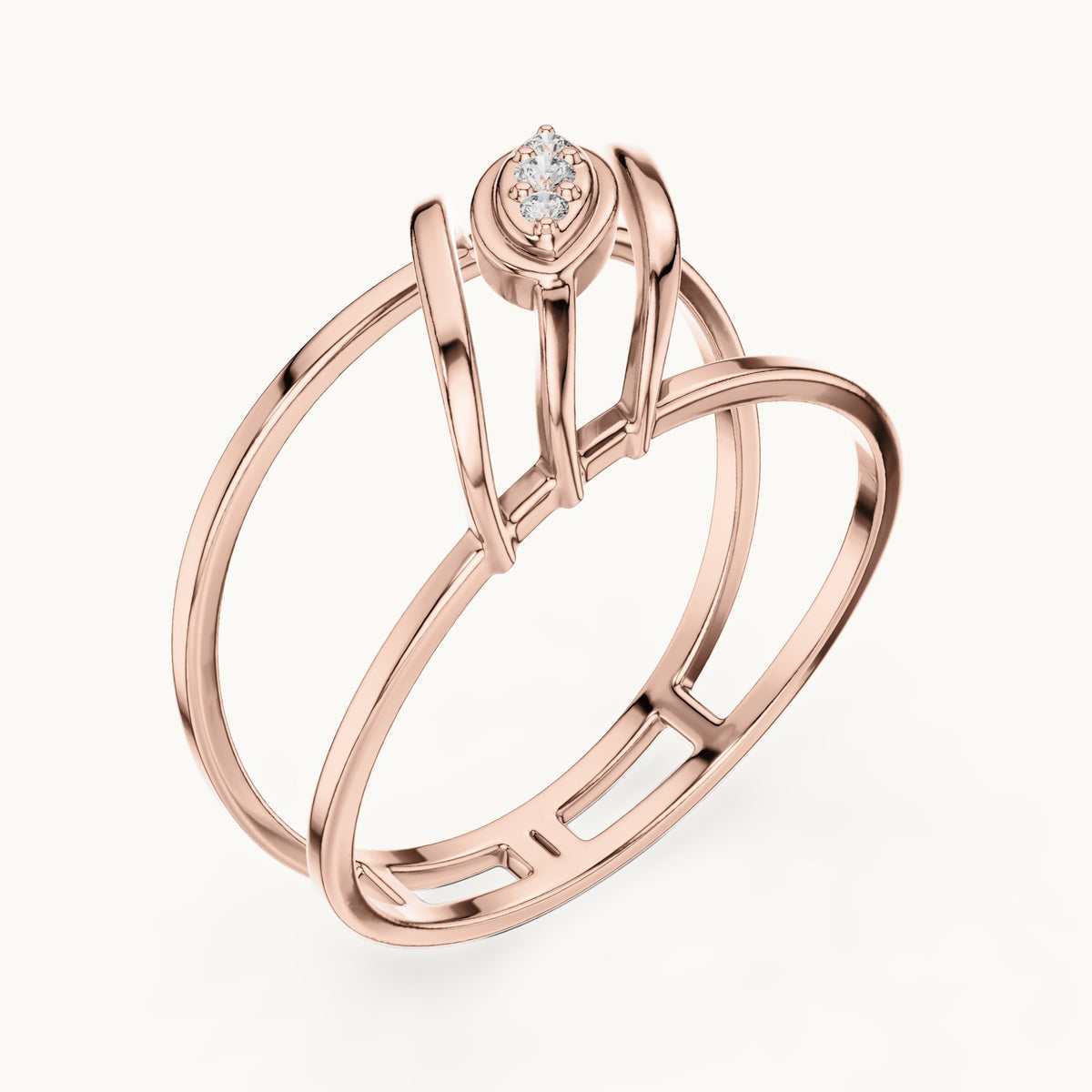 Round lab-grown diamond zigzag frame ring in rose gold, 0.024 CT TW, view 2