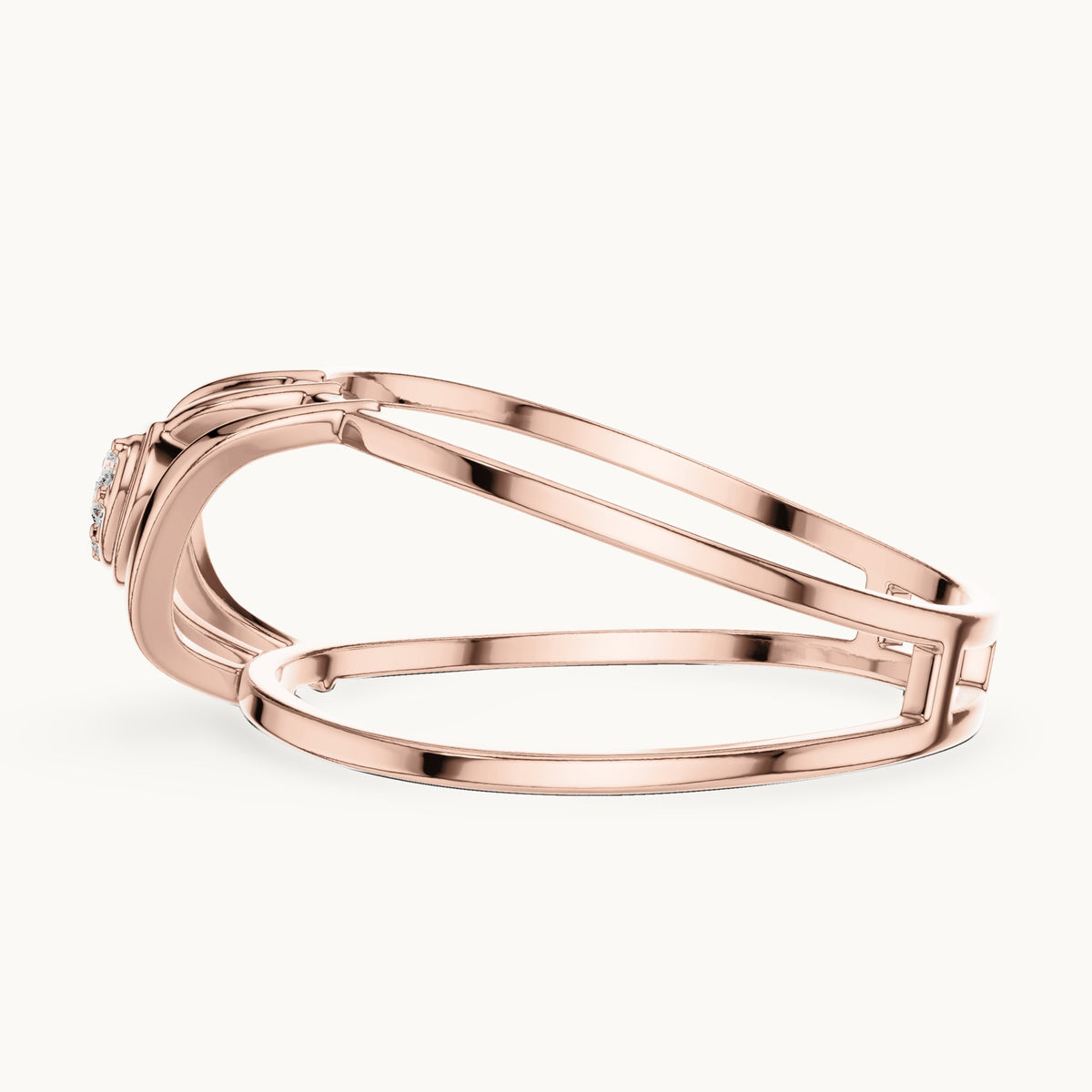 Round lab-grown diamond zigzag frame ring in rose gold, 0.024 CT TW, view 3