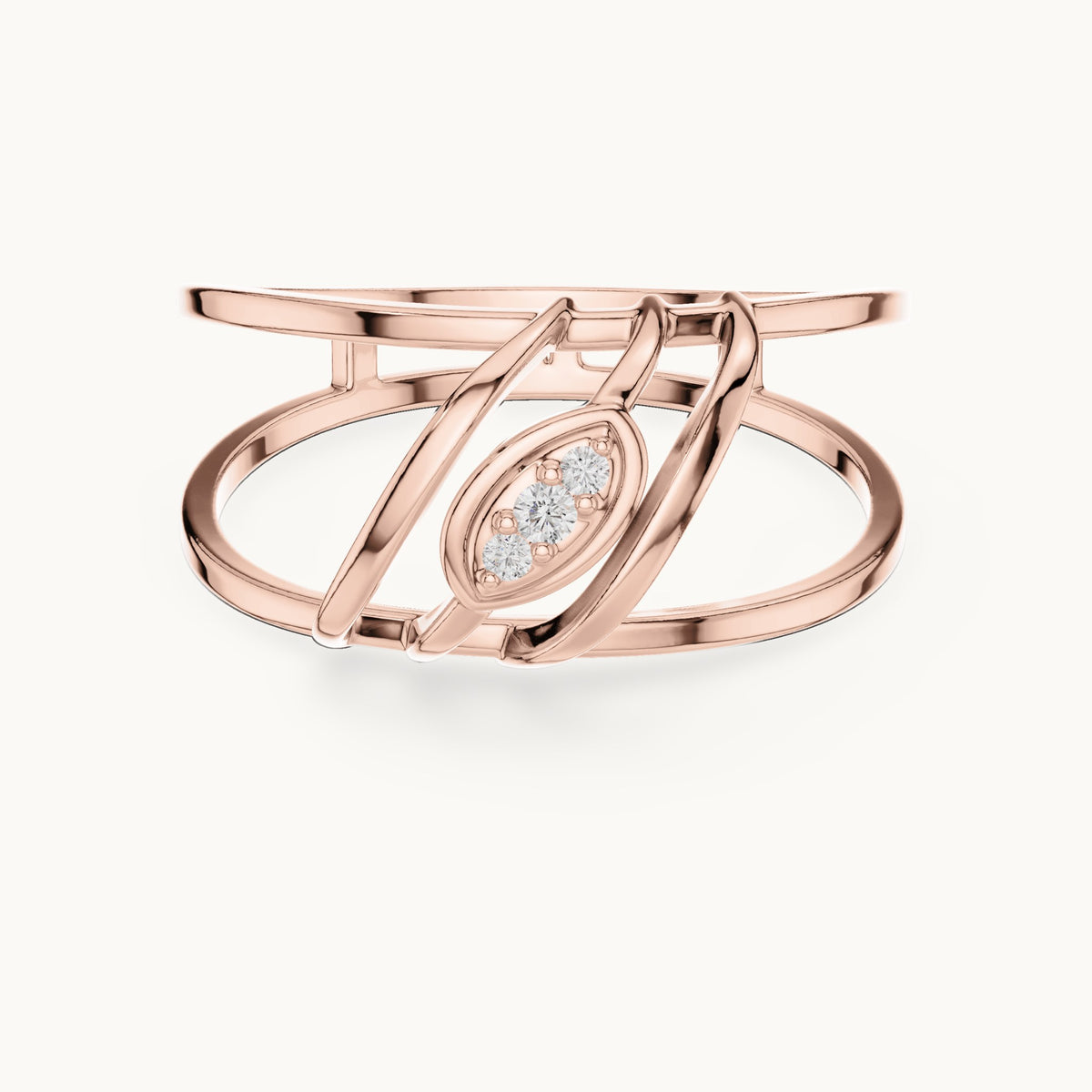 Round lab-grown diamond zigzag frame ring in rose gold, 0.024 CT TW, view 4