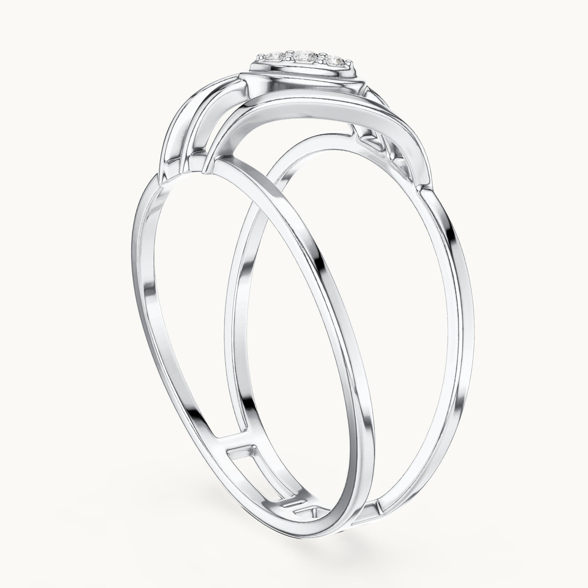Round lab-grown diamond zigzag frame ring in white gold, 0.024 CT TW, view 1