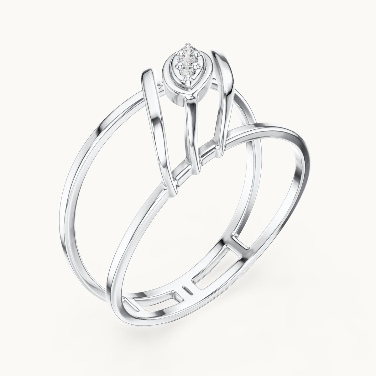 Round lab-grown diamond zigzag frame ring in white gold, 0.024 CT TW, view 2