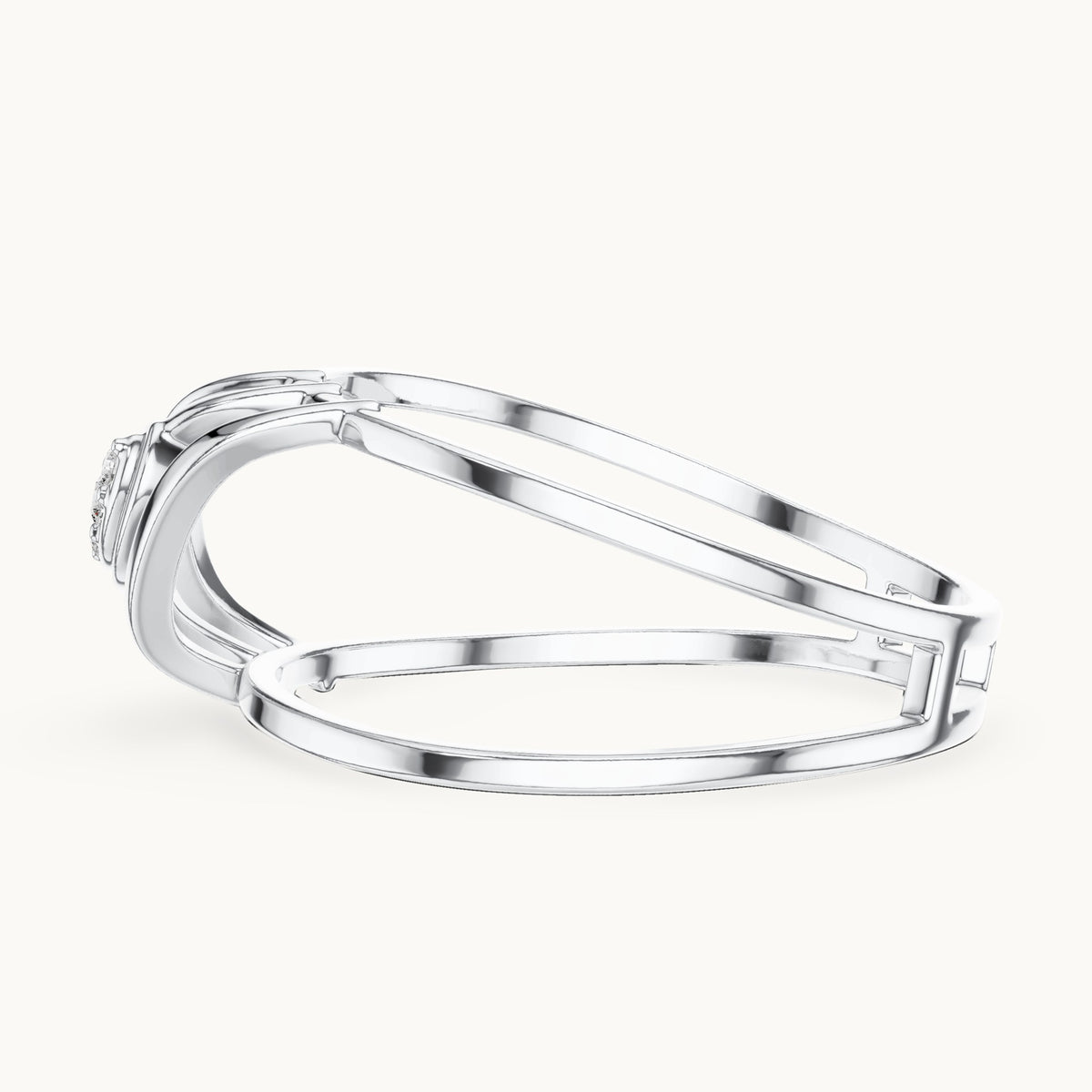 Round lab-grown diamond zigzag frame ring in white gold, 0.024 CT TW, view 3
