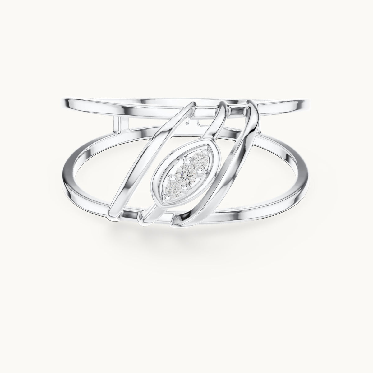 Round lab-grown diamond zigzag frame ring in white gold, 0.024 CT TW, view 4