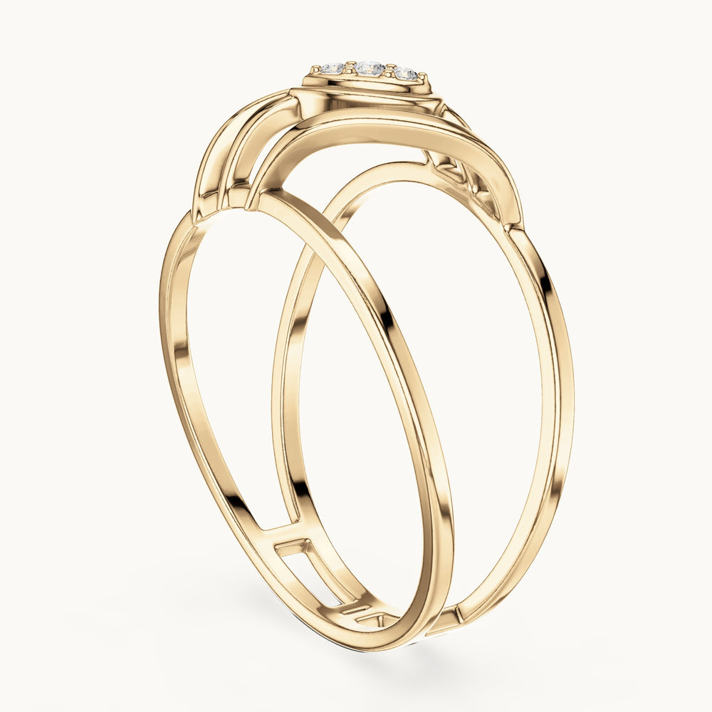 Round lab-grown diamond zigzag frame ring in yellow gold, 0.024 CT TW, view 1
