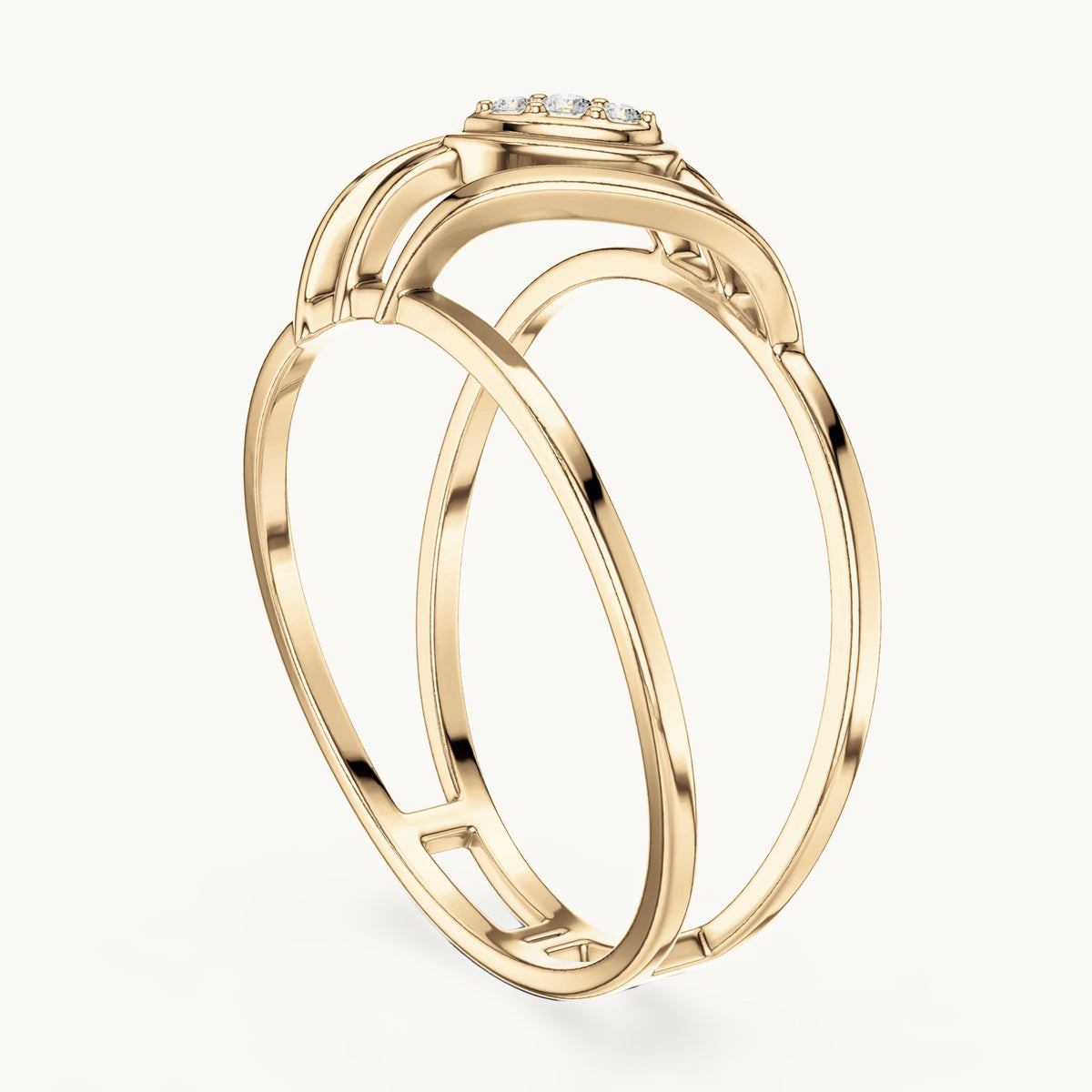 Round lab-grown diamond zigzag frame ring in yellow gold, 0.024 CT TW, view 1
