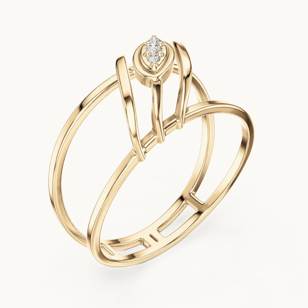 Round lab-grown diamond zigzag frame ring in yellow gold, 0.024 CT TW, view 2