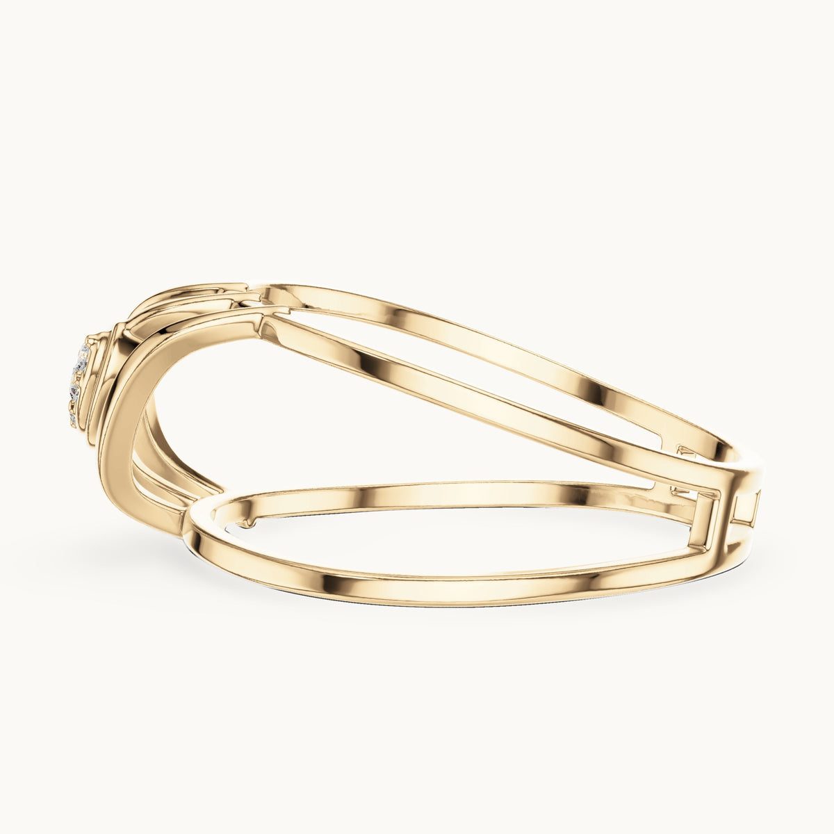 Round lab-grown diamond zigzag frame ring in yellow gold, 0.024 CT TW, view 3