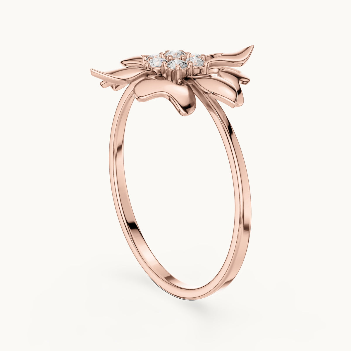 Round lab-grown diamond fleur star ring in rose gold, 0.112 CT TW, view 1