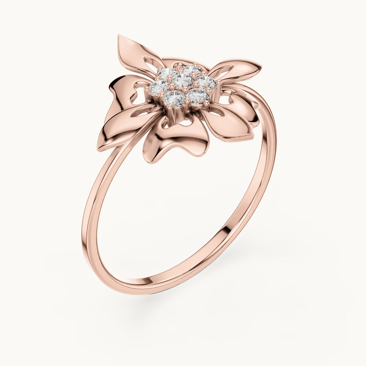 Round lab-grown diamond fleur star ring in rose gold, 0.112 CT TW, view 2