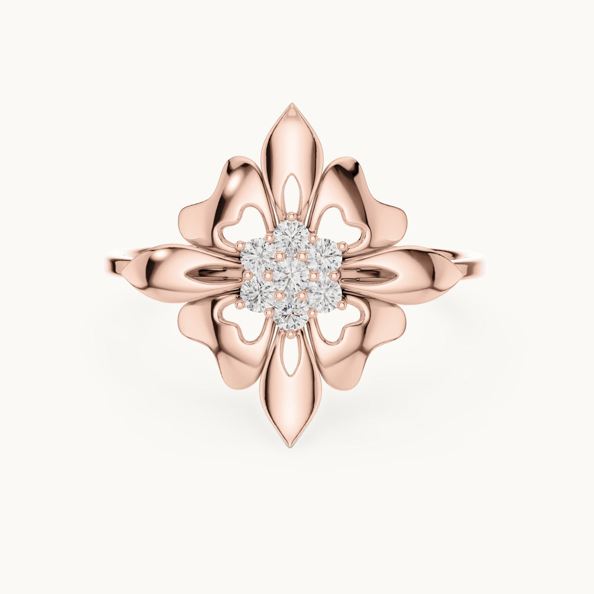 Round lab-grown diamond fleur star ring in rose gold, 0.112 CT TW, view 4